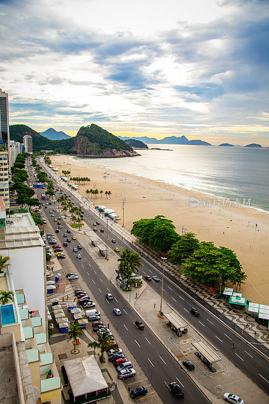 科帕卡巴纳海滩高角度视图，里约热内卢de Janeiro